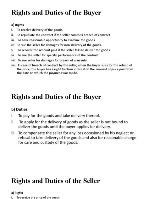 what are the rights and duties of a seller